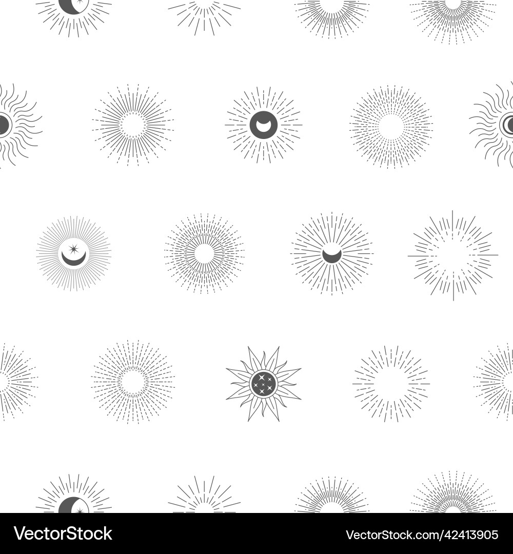 Line sun pattern seamless print with bohemian vector image