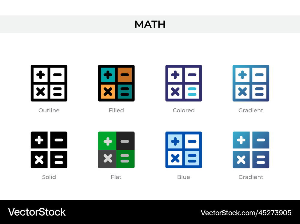 Math icon in different style icons designed Math icon in different style icons designed vector image