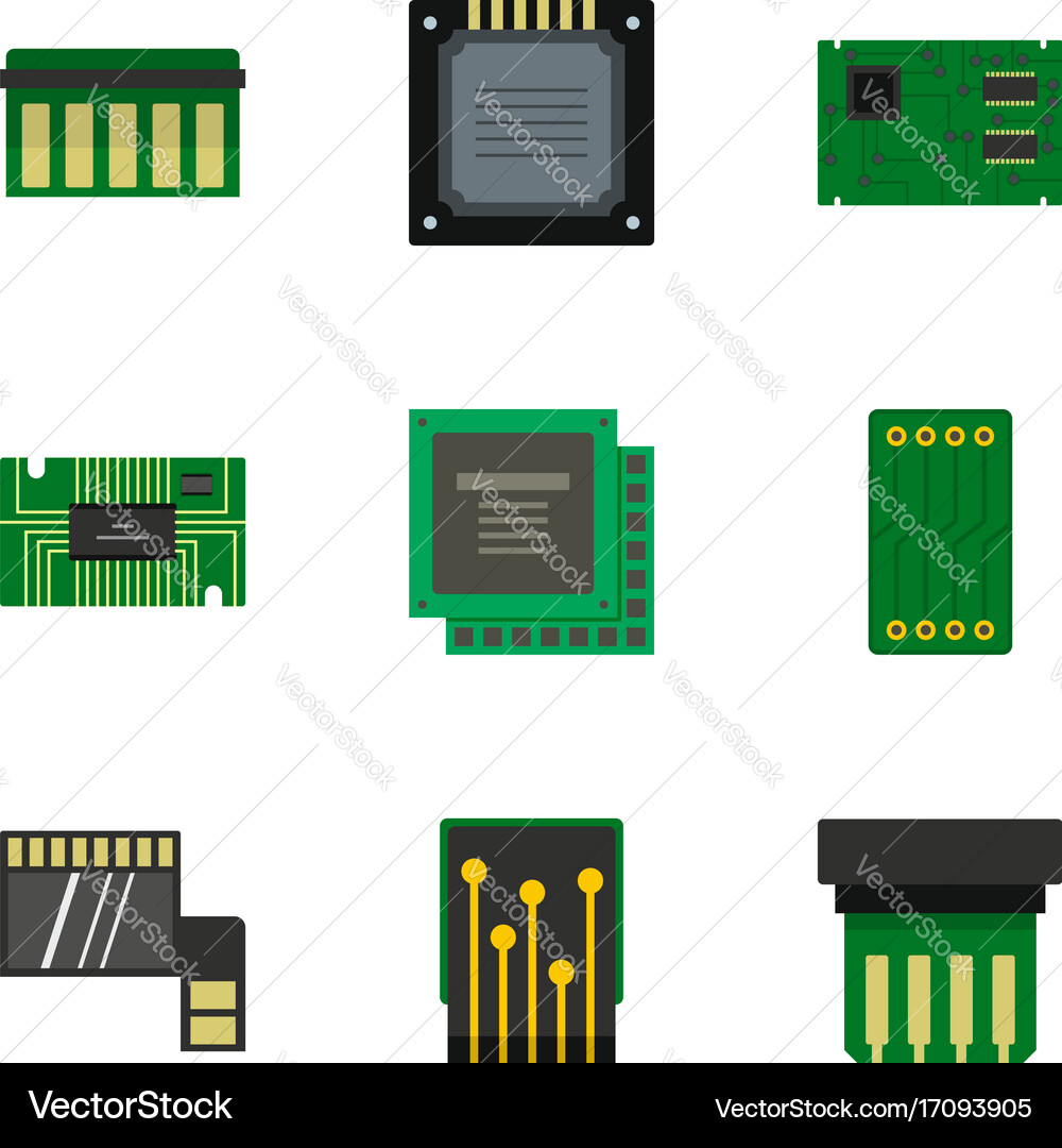 Microchip icons set flat style vector image