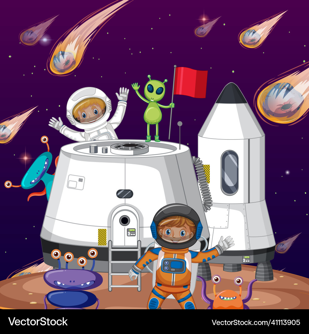 Outer space planet with astronauts and comets Outer space planet with astronauts and comets vector image