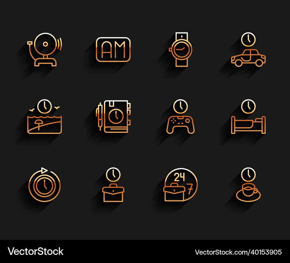 Set line clock with arrow work time ringing Set line clock with arrow work time ringing vector image