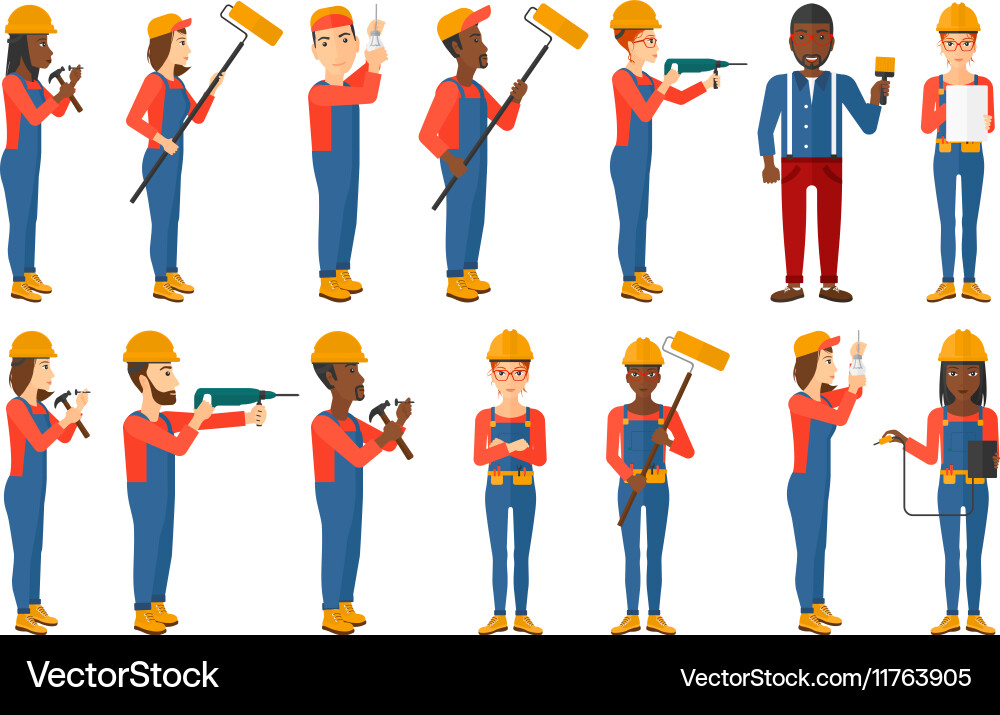Set of constructors and builders characters vector image
