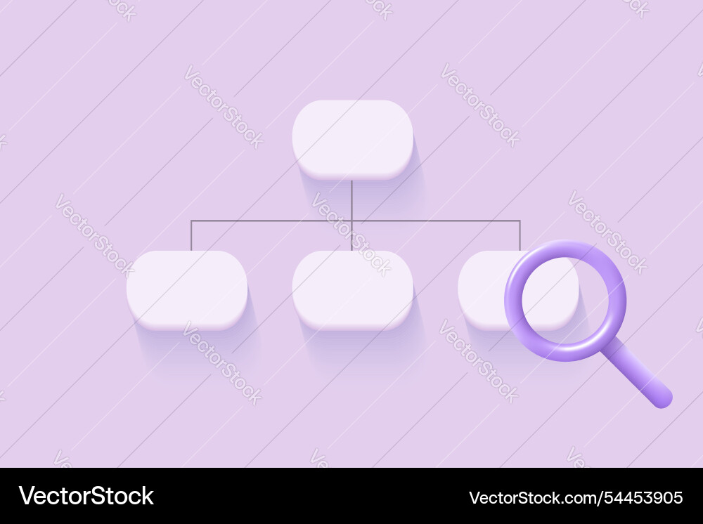 Sitemap 3d icon with magnifier flowchart ui ux Sitemap 3d icon with magnifier flowchart ui ux vector image
