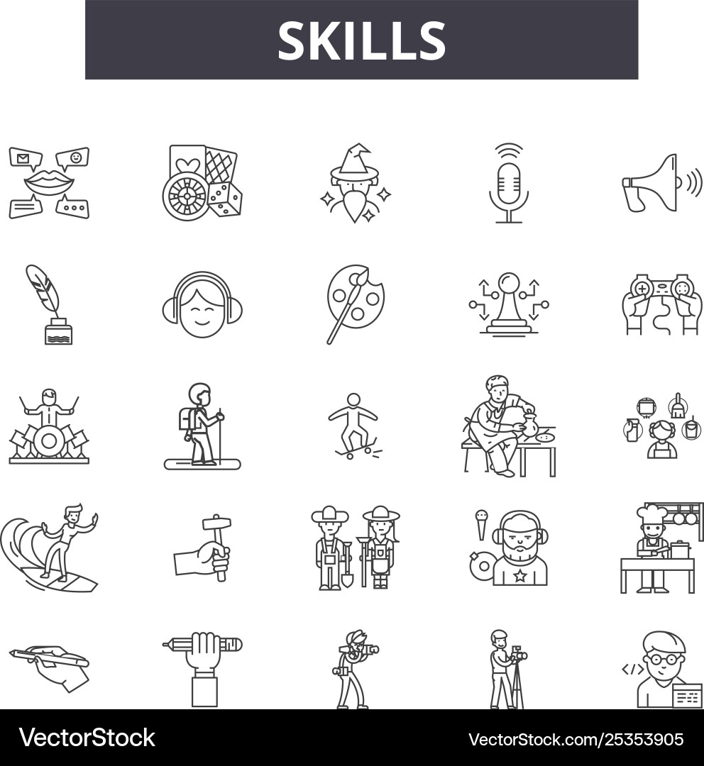 Skills line icons signs set linear Skills line icons signs set linear vector image