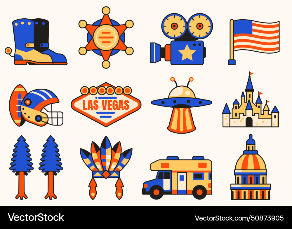 Usa icons and design elements in line art Vector Image