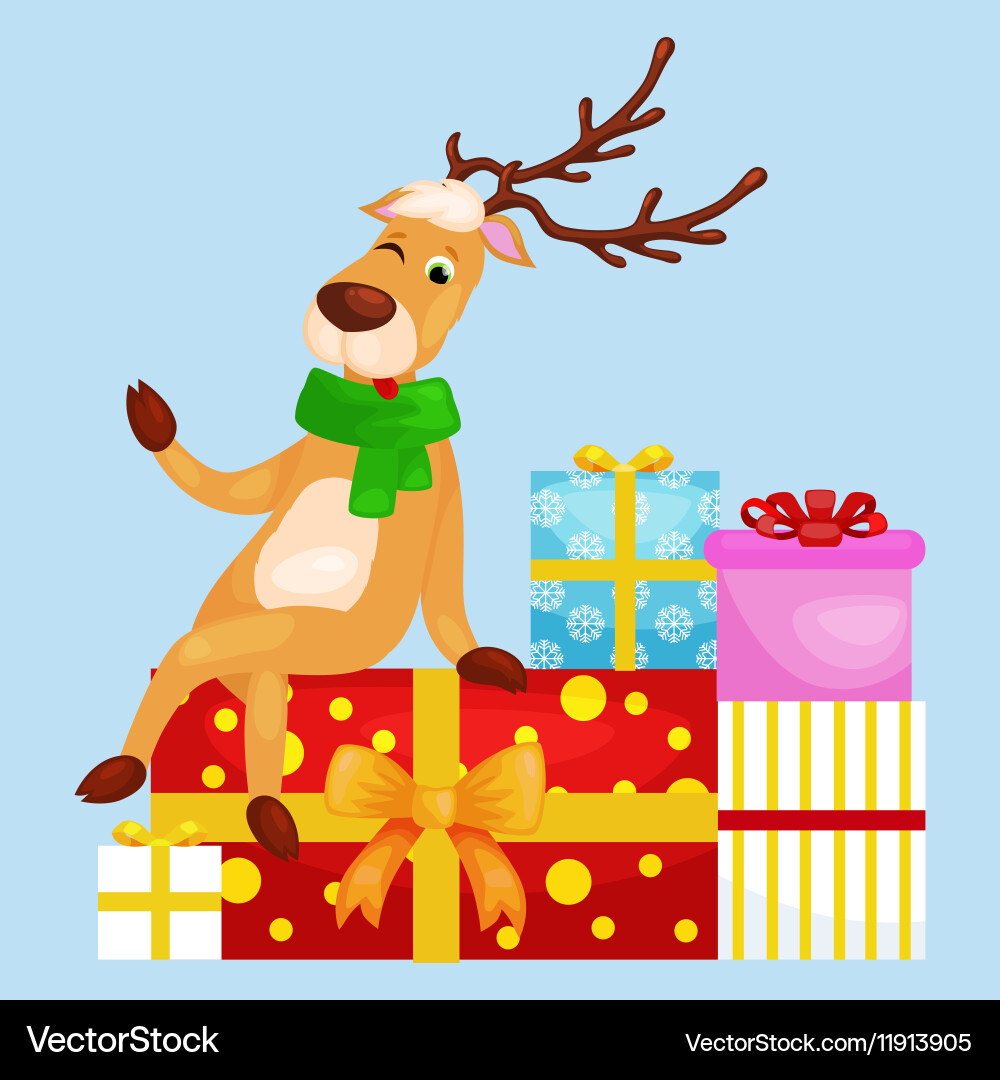 Weihnachtsdeer mit Banner isoliert glücklich Winter Vektorbild