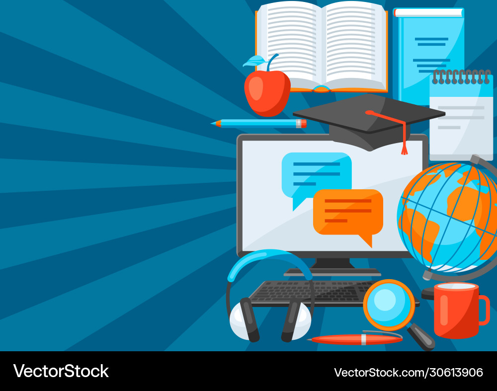 Background with online studying at home items Vector Image