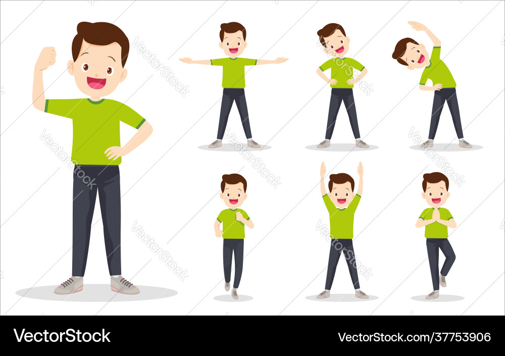 Bundle set man on exercise various actions Bundle set man on exercise various actions vector image
