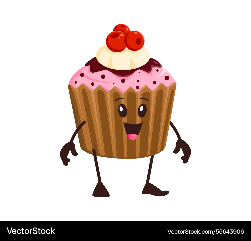 Cartoon funny cupcake muffin fast food character Cartoon funny cupcake muffin fast food character vector image
