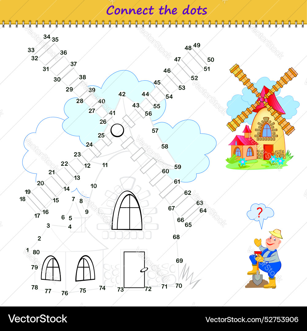Connect the dots from 1 to 80 and draw Vector Image