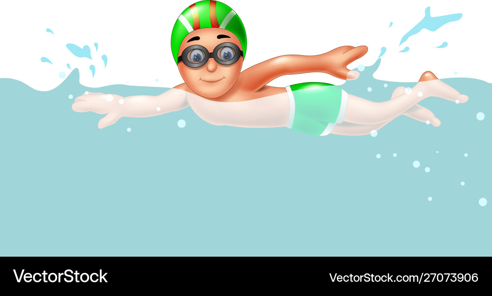Lustiger Junge schwimmend im grünen Badeanzug Cartoon Lustiger Junge schwimmend im grünen Badeanzug Cartoon vektorbild