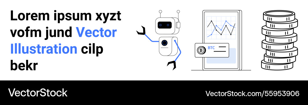 Robot analyzing digital cryptocurrency data Robot analyzing digital cryptocurrency data vector image