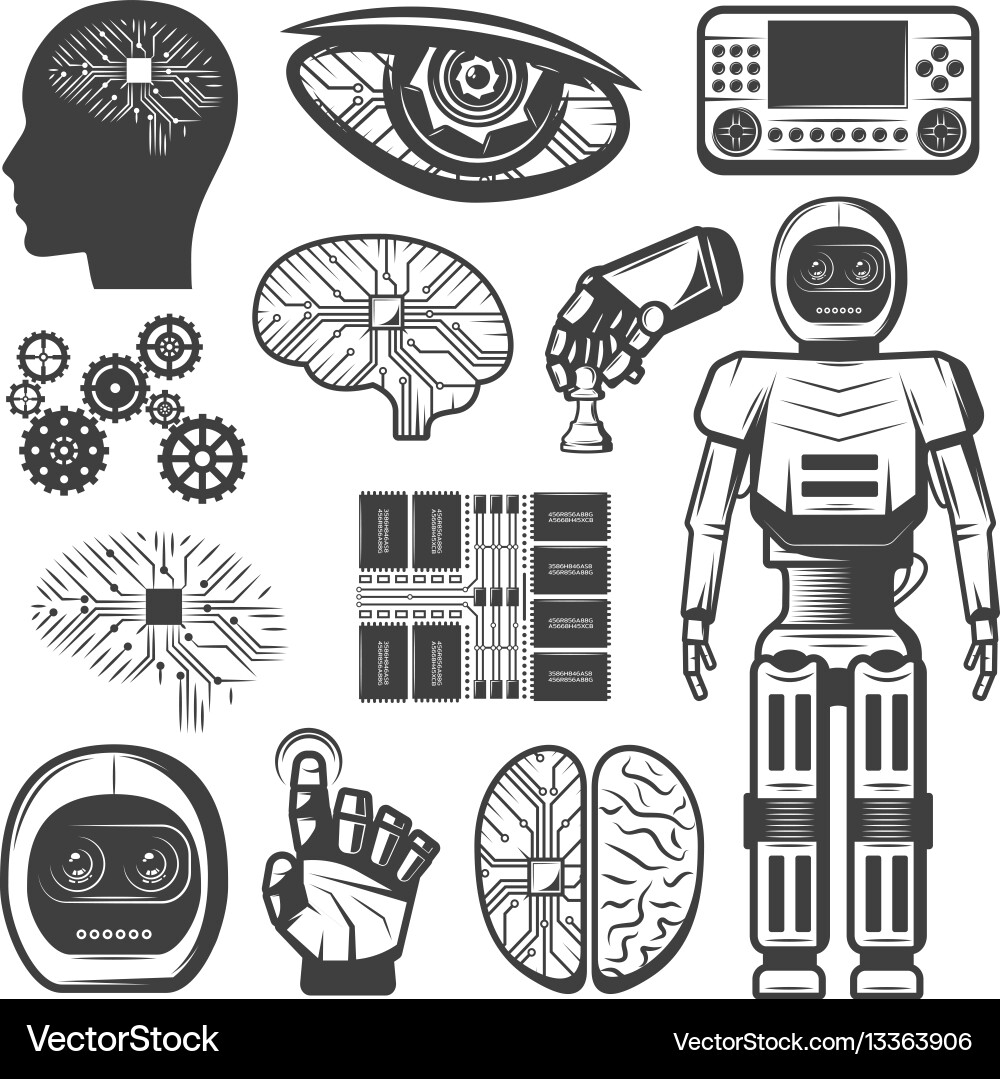 Vintage künstliche Intelligenz Icons Set Vintage künstliche Intelligenz Icons Set vektorbild
