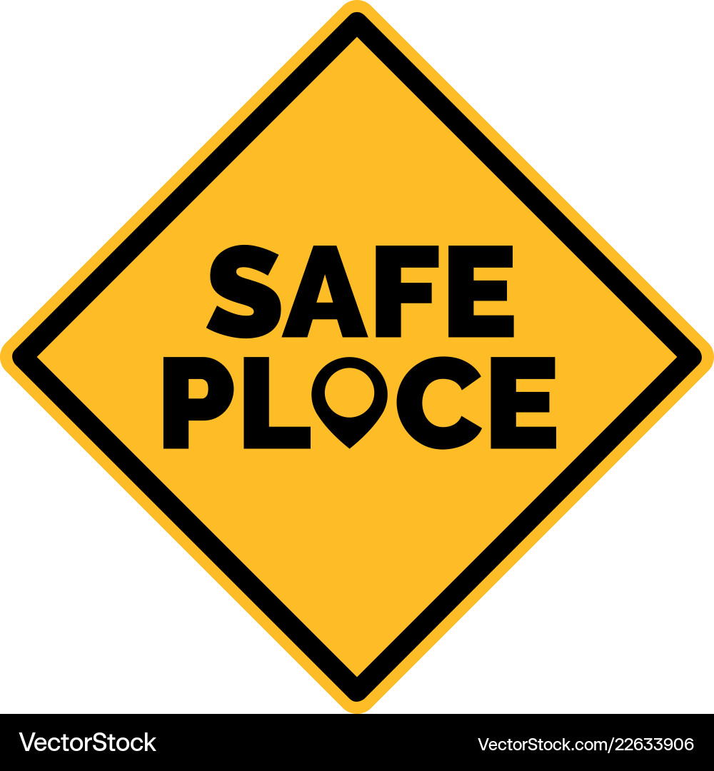 Yellow safe place sign with map pointer Vector Image