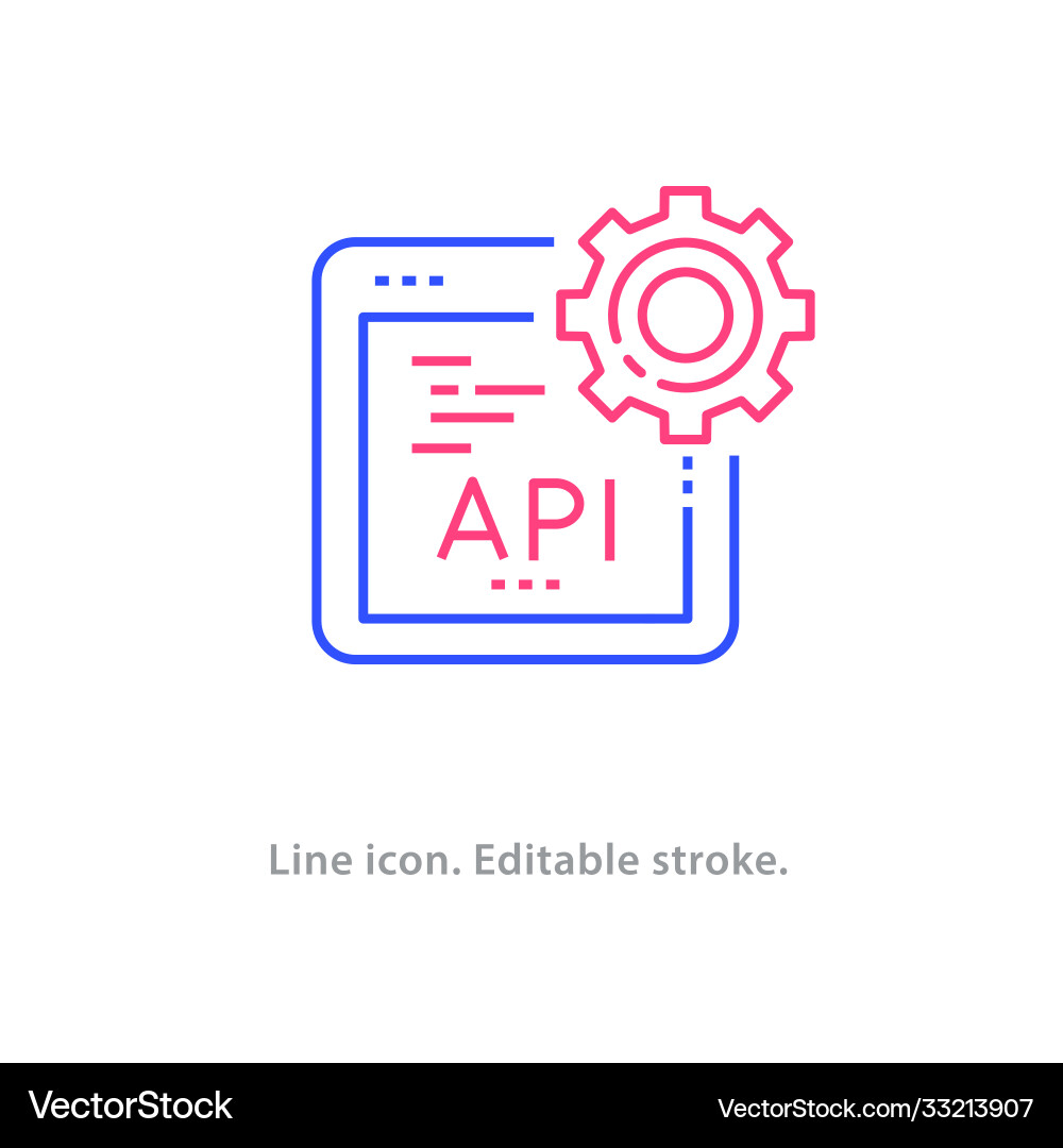 Api line icon on white background editable stroke Api line icon on white background editable stroke vector image