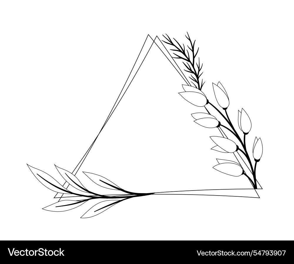 Frame with leaves triangular decorative element Frame with leaves triangular decorative element Vector Image