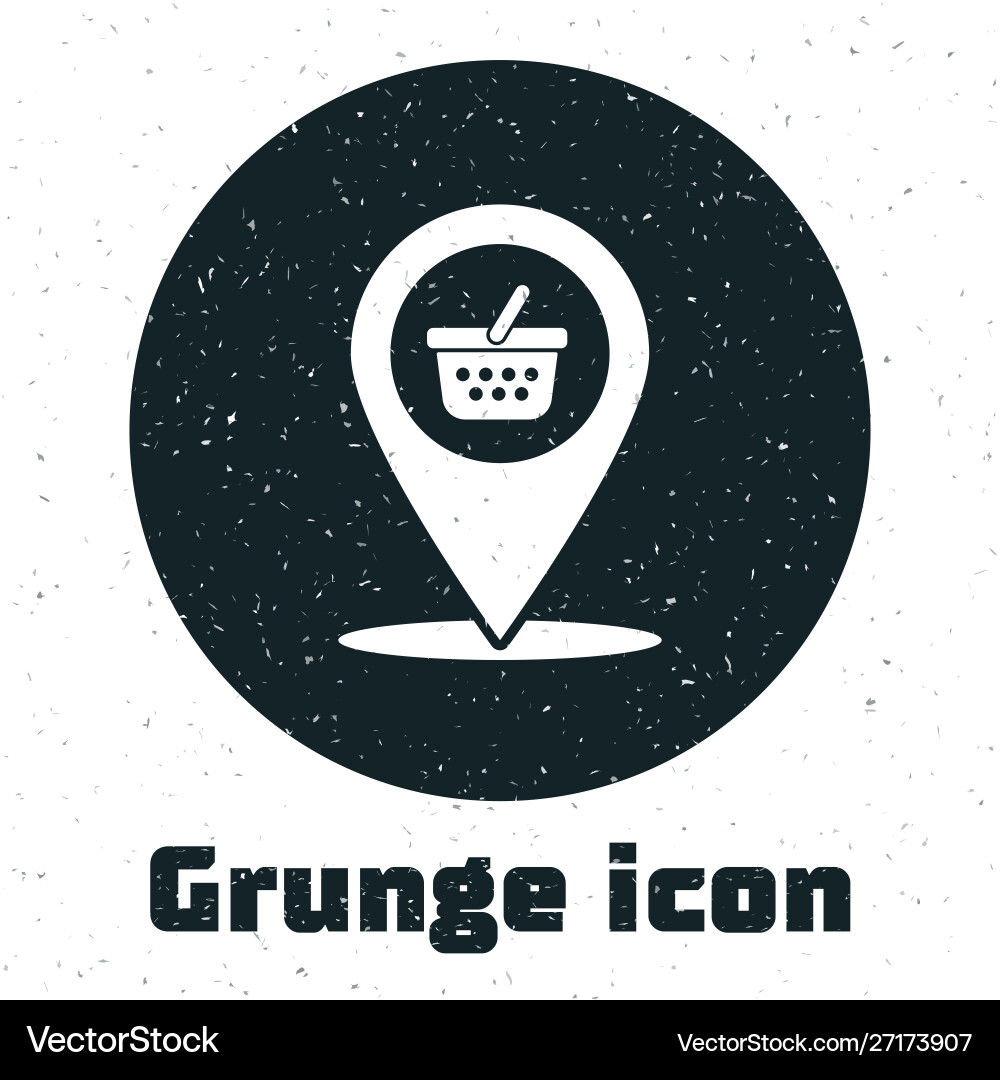 Grunge map pointer with shopping basket icon Vector Image