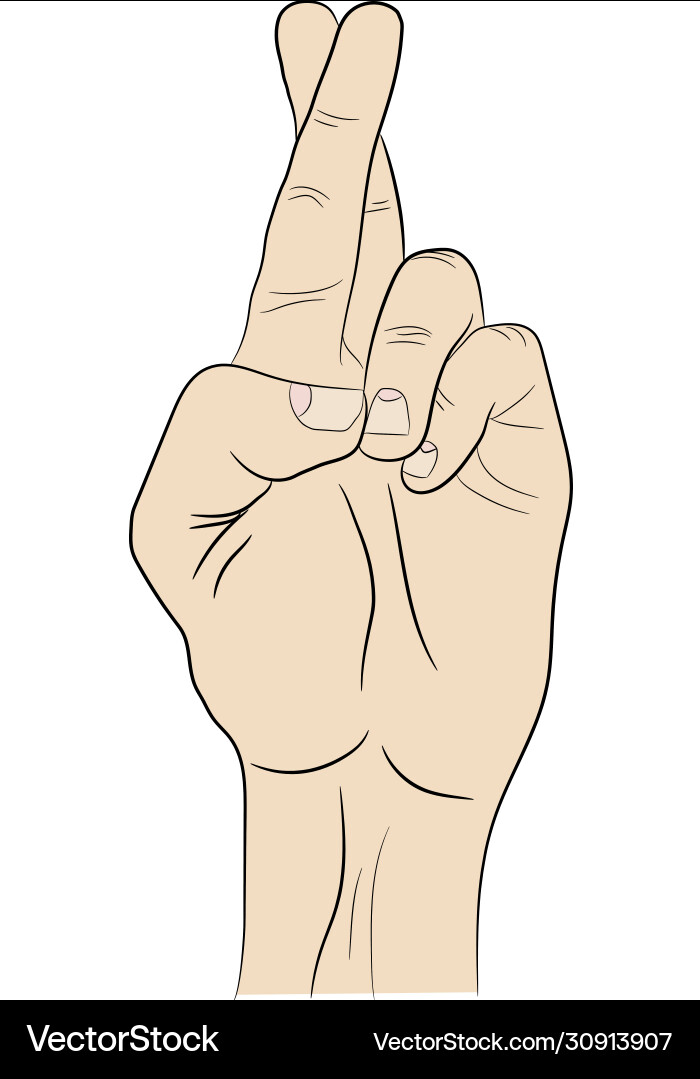 Isolated white hand with crossed index and middle Isolated white hand with crossed index and middle Vector Image