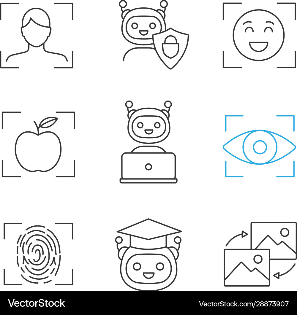 Machine learning linear icons set Machine learning linear icons set vector image