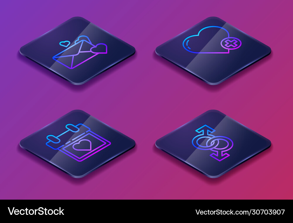 Set isometric line envelope with heart calendar Set isometric line envelope with heart calendar vector image