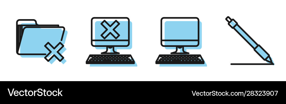 Set line computer monitor with keyboard delete Set line computer monitor with keyboard delete vector image