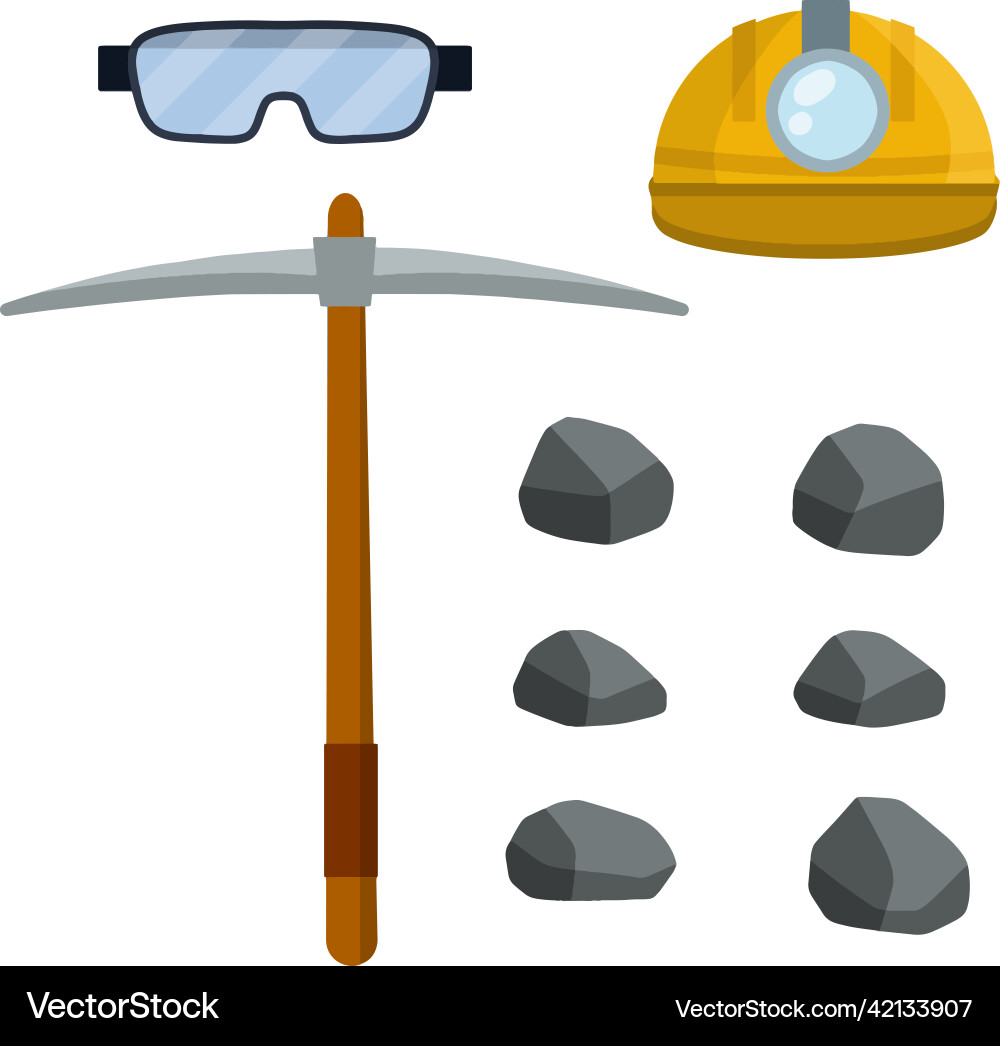 Set of objects miner extraction mineral Set of objects miner extraction mineral Vector Image