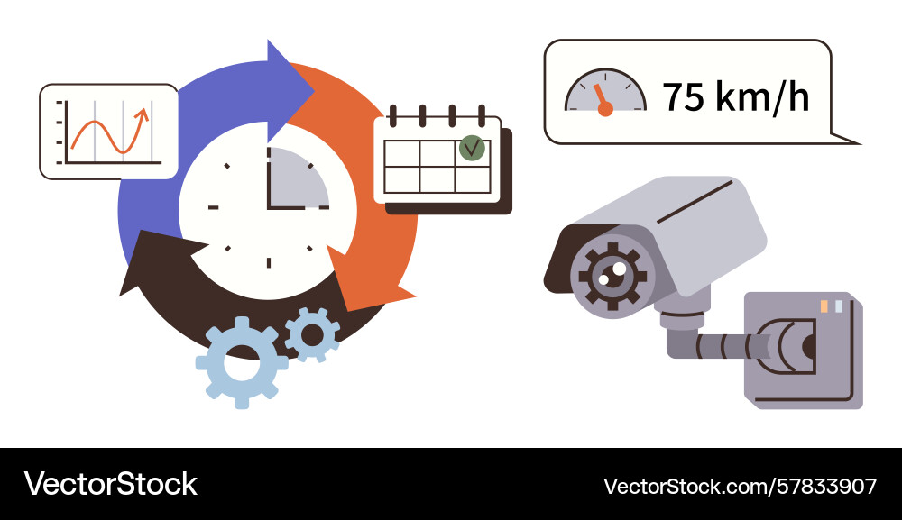 Speed camera monitoring traffic data analysis Speed camera monitoring traffic data analysis vector image