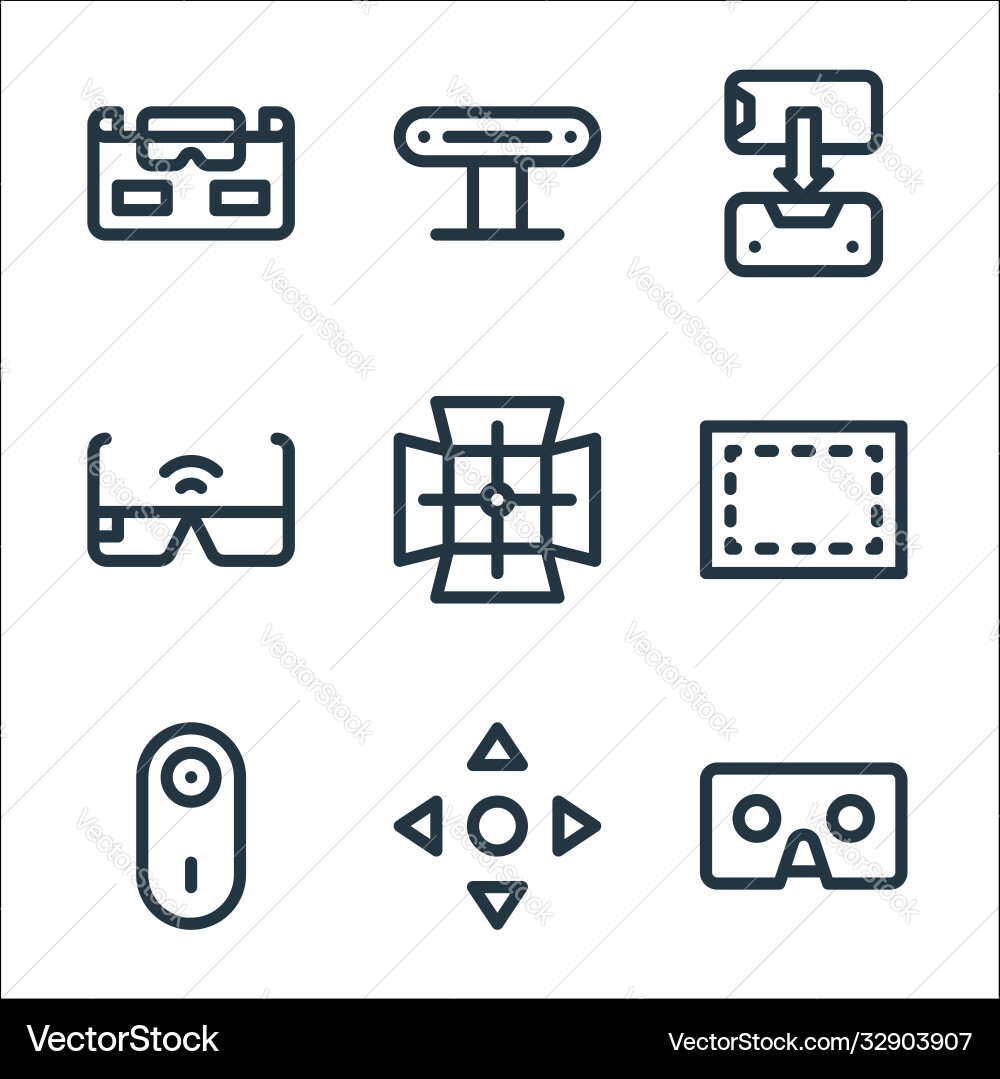 Virtual reality line icons linear set quality vector image