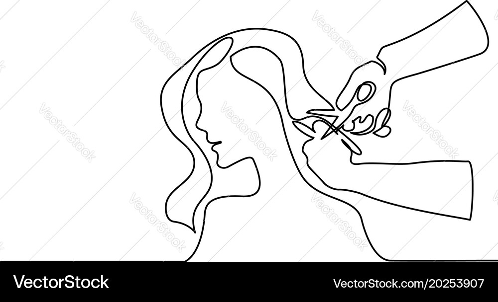 Woman Cutting Hair - Continuous Line Art Vector Image