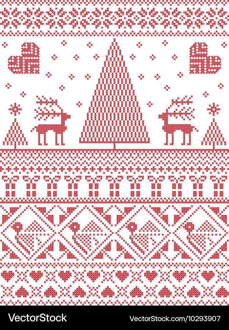 Xmas pattern with birds trees Vector Image