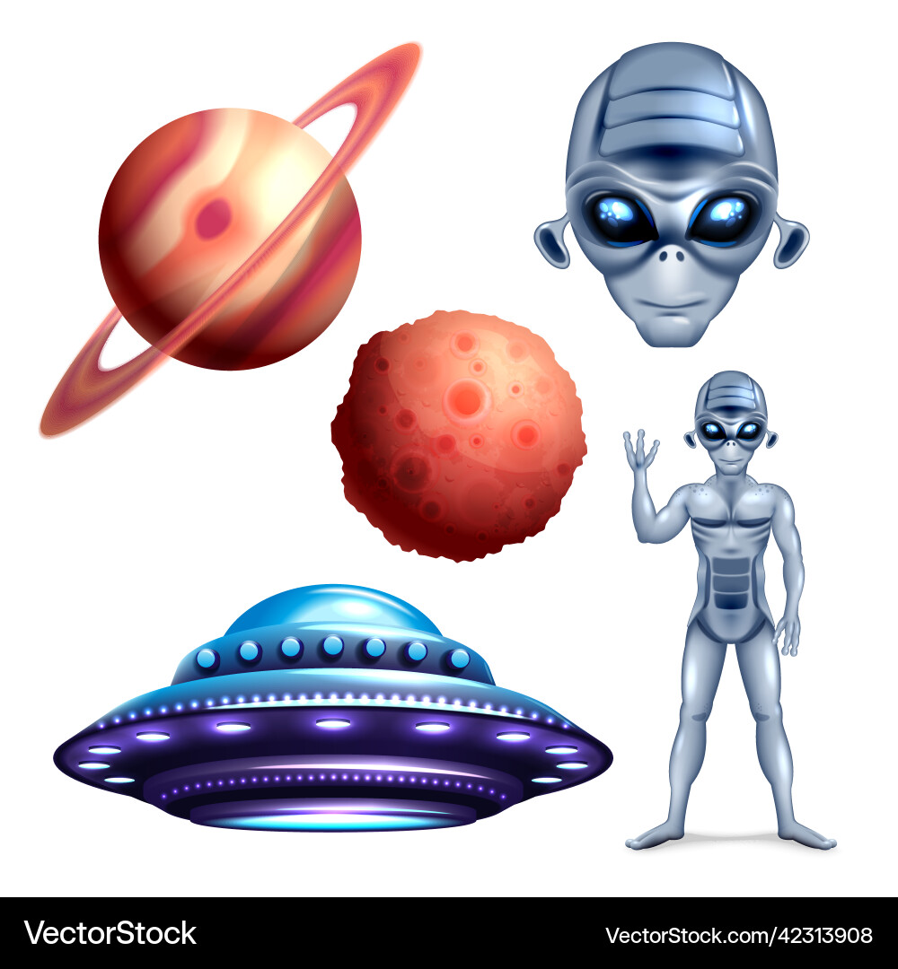 Alien ufo set Royalty Free Vector Image - VectorStock