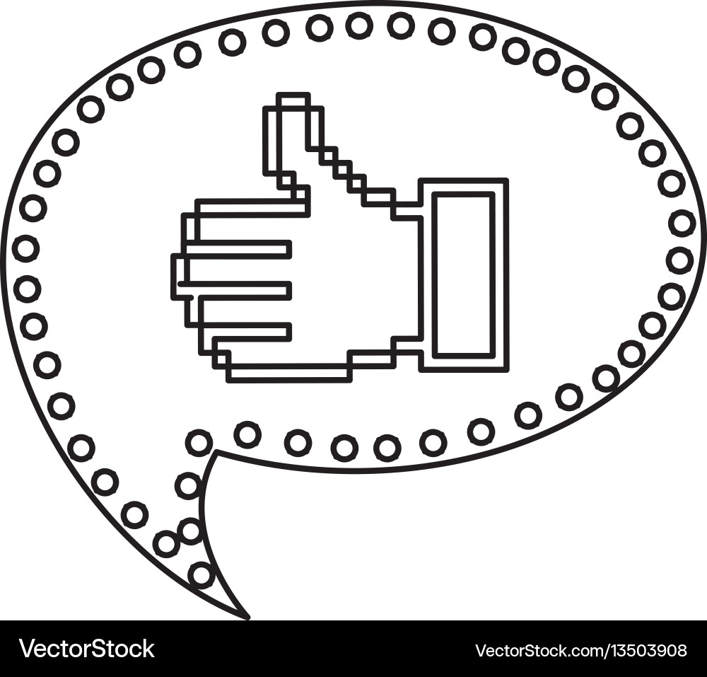 Contour of pixel thumb up inside on speech bubble vector image