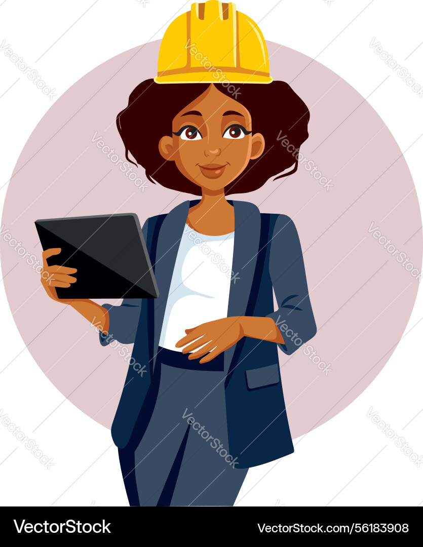 Female engineer with hard hat and tablet Female engineer with hard hat and tablet vector image