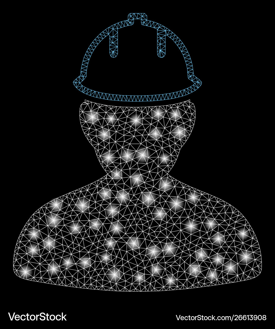Flare mesh wire frame person in hardhat with vector image