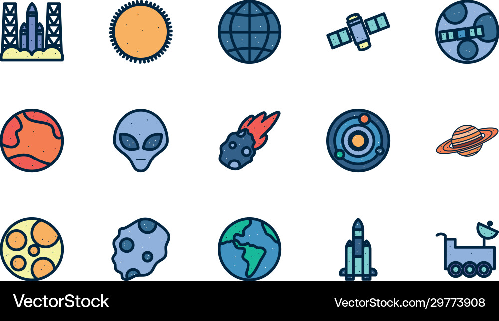 Isolated space line fill style icon set vector image