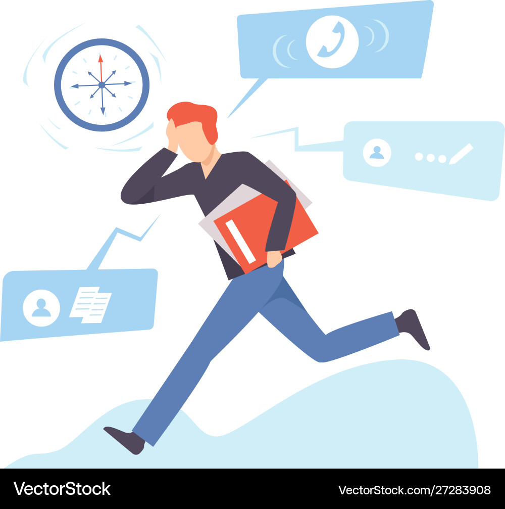 Man runs with a folder and clings to his head Man runs with a folder and clings to his head vector image