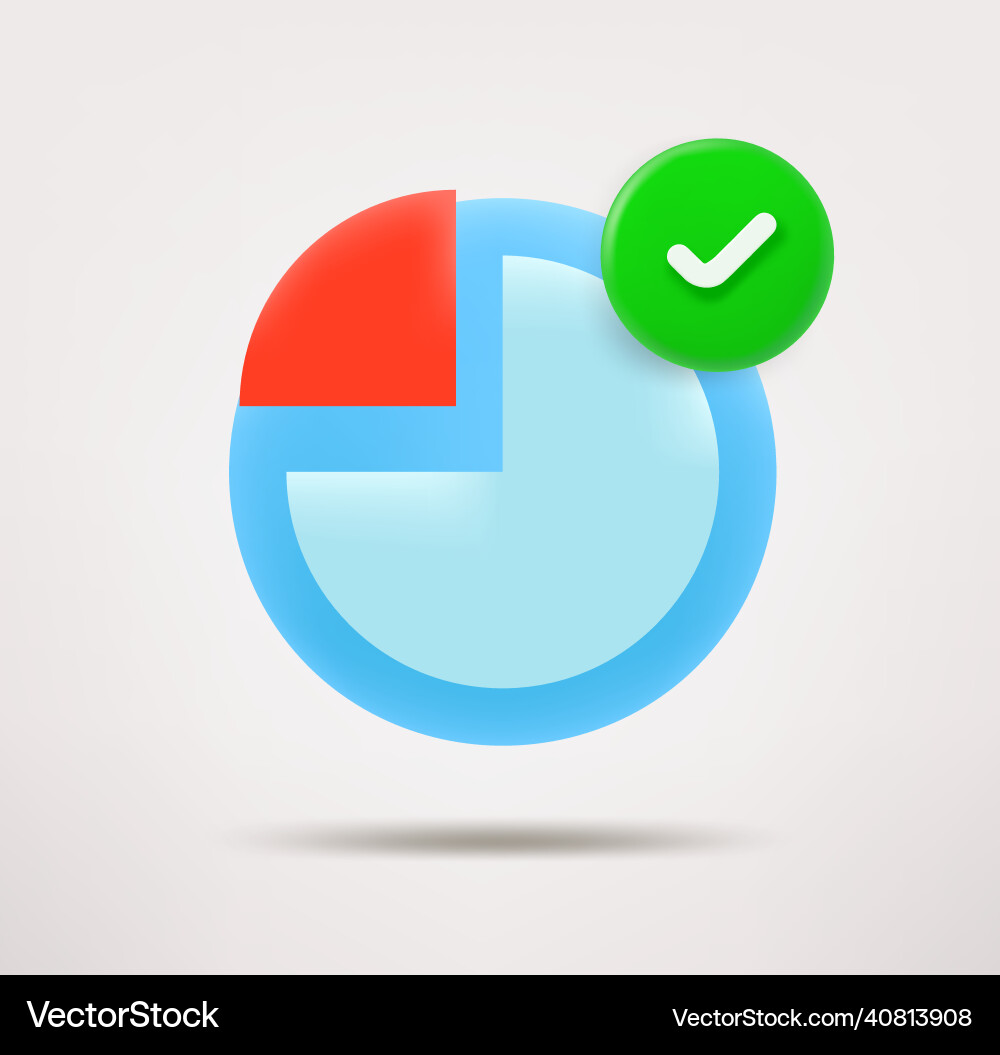 Pie chart icon with checkmark 3d vector image