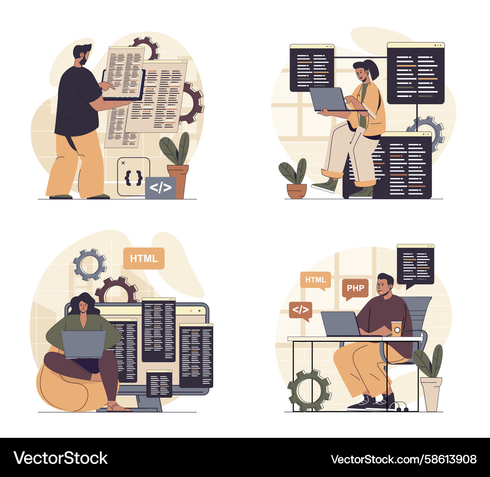 Programmierer arbeiten - Flat Web Concept Vektorbild