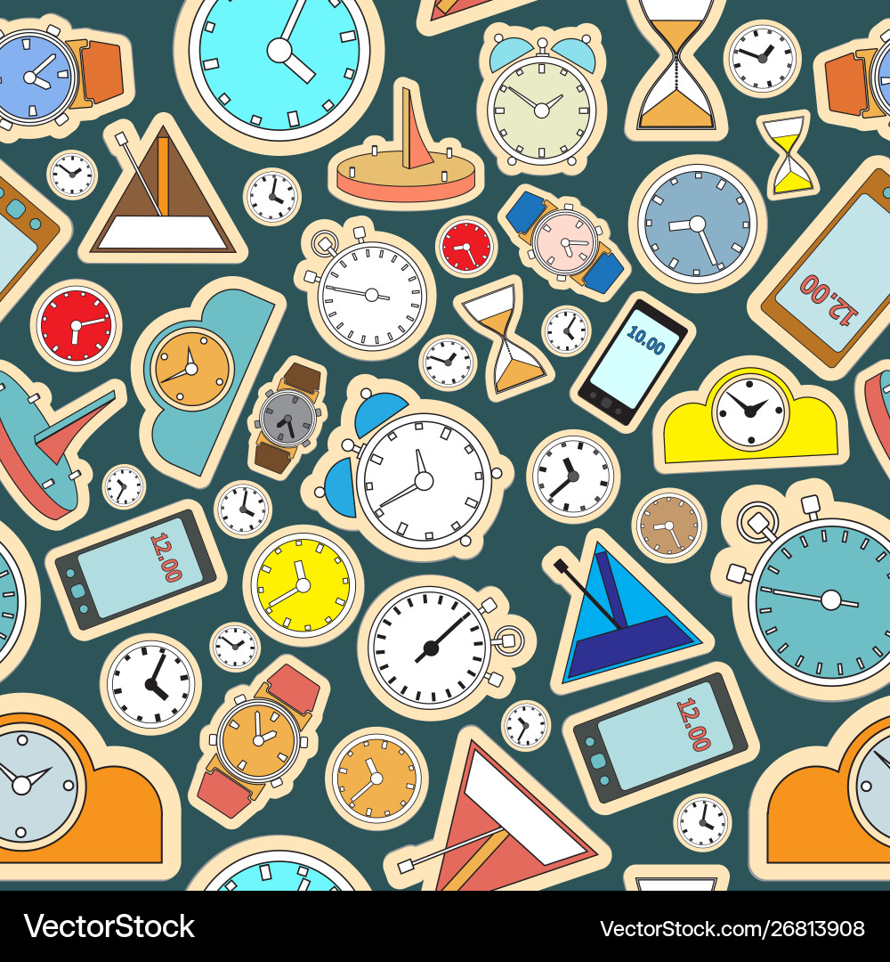Seamless pattern composed images hours vector image