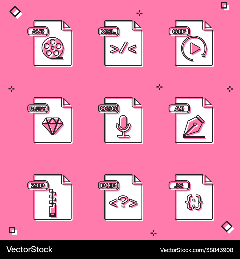Set avi file document xsl gif ruby ogg ai Set avi file document xsl gif ruby ogg ai vector image