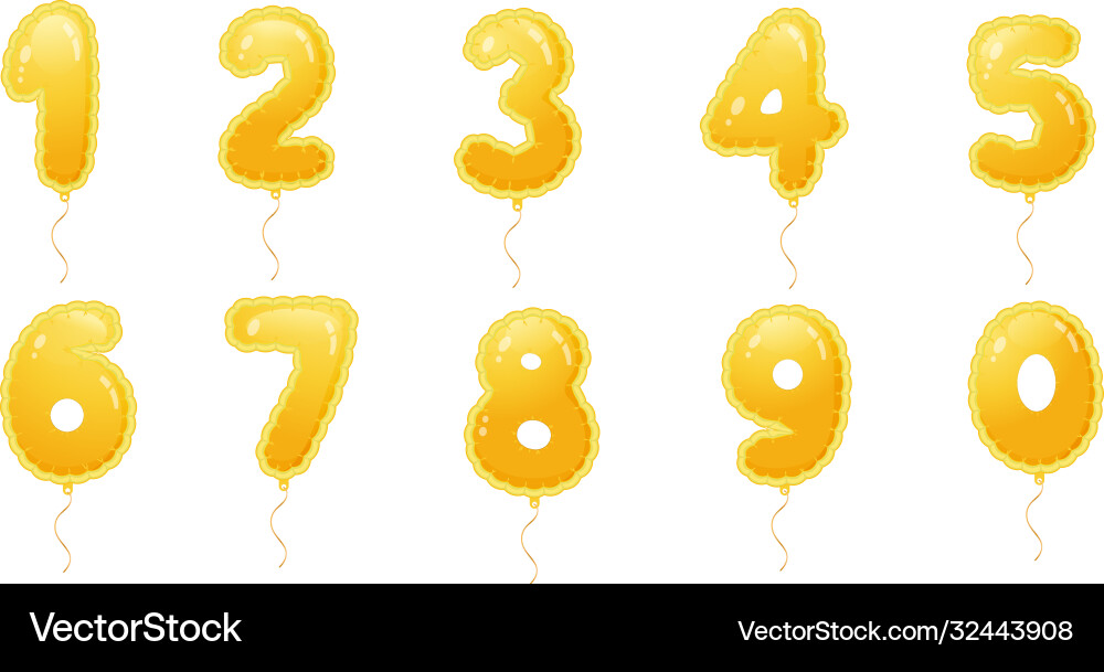 Set golden balloons with numbers from zero Set golden balloons with numbers from zero vector image