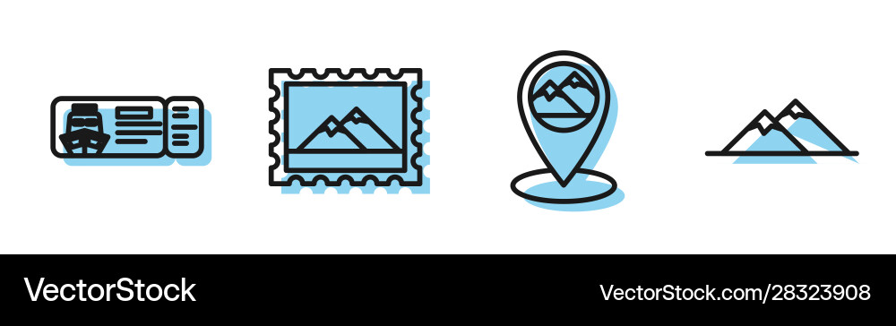 Set line map pointer with mountain cruise ticket vector image