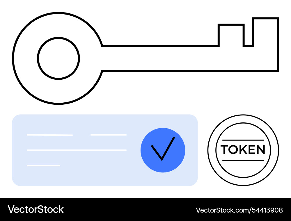 Symbolic key verification checkmark and token vector image