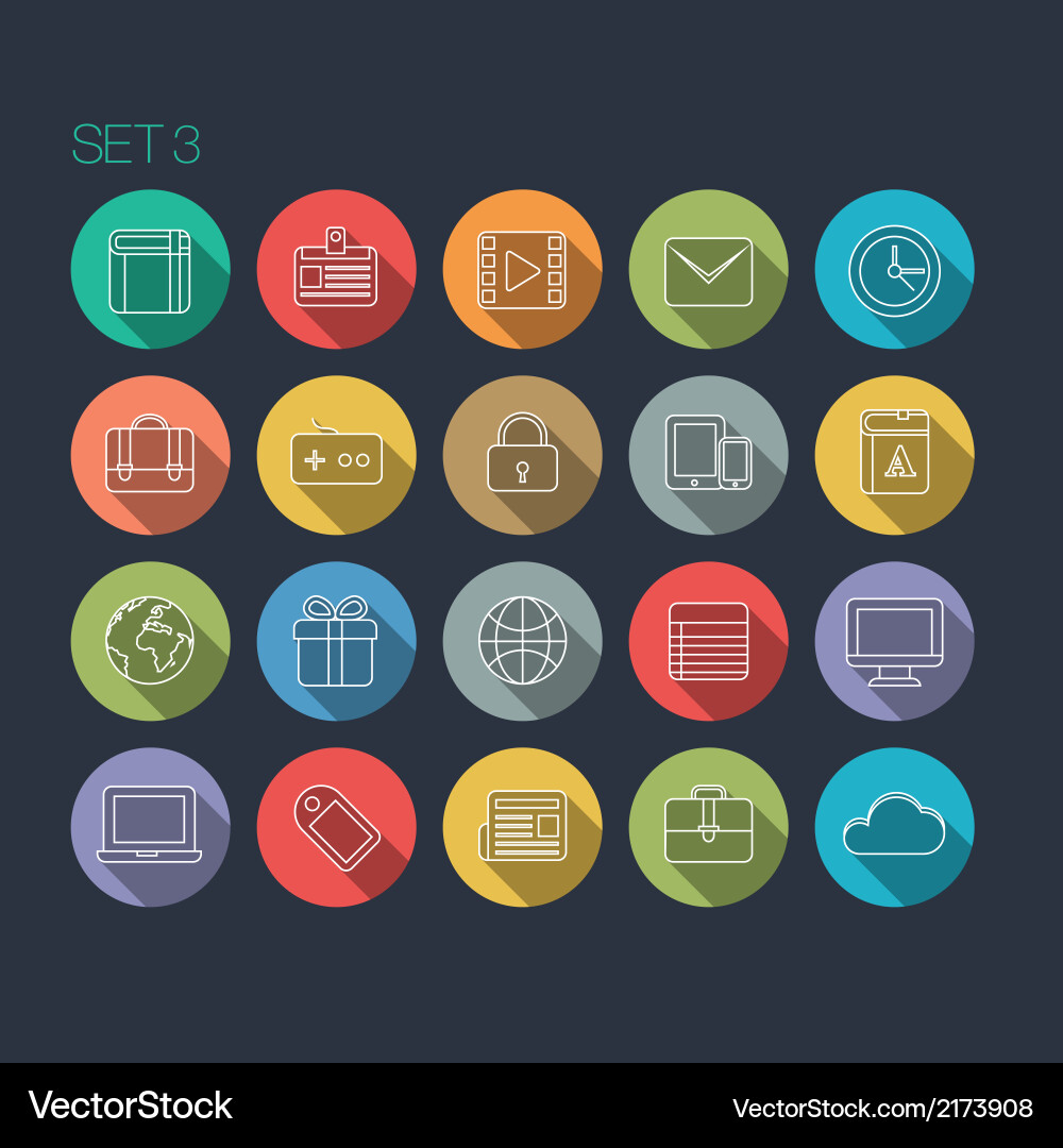 Thin Shadow Icon Set - Collection of Rounded Icons vector image