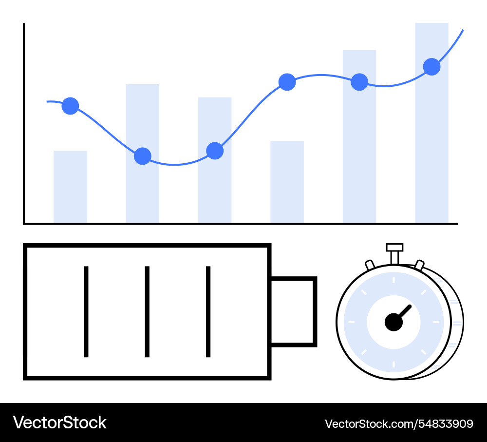Battery level and stopwatch timer with bar graph Battery level and stopwatch timer with bar graph vector image