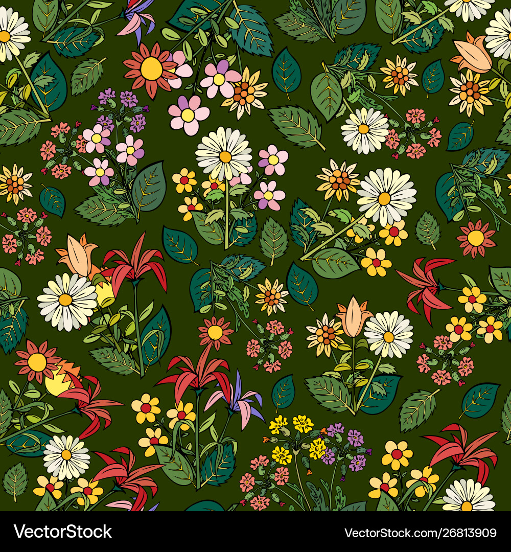 Blumen und Blätter auf einem grünen Hintergrund Vektorbild