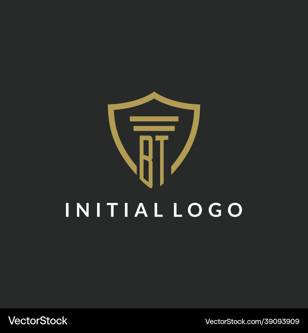 Bt initial monogram logo with pillar and shield Bt initial monogram logo with pillar and shield Vector Image