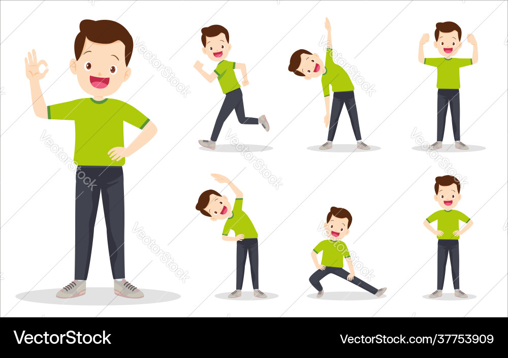 Bundle set smart man on exercise various Bundle set smart man on exercise various vector image