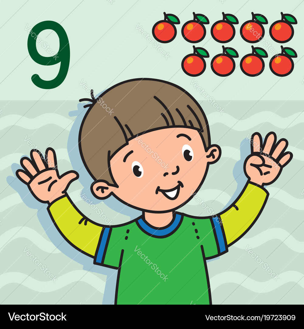 Child Counting Nine with Hand Gesture Vector Image