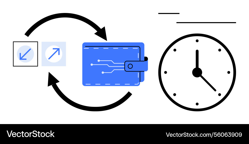 Digital wallet with time and two-way arrows Digital wallet with time and two-way arrows vector image